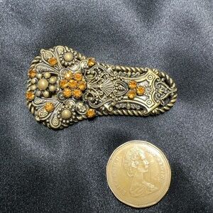 Vintage Art Deco Czech Brooch: Gold Plated Floral Clip